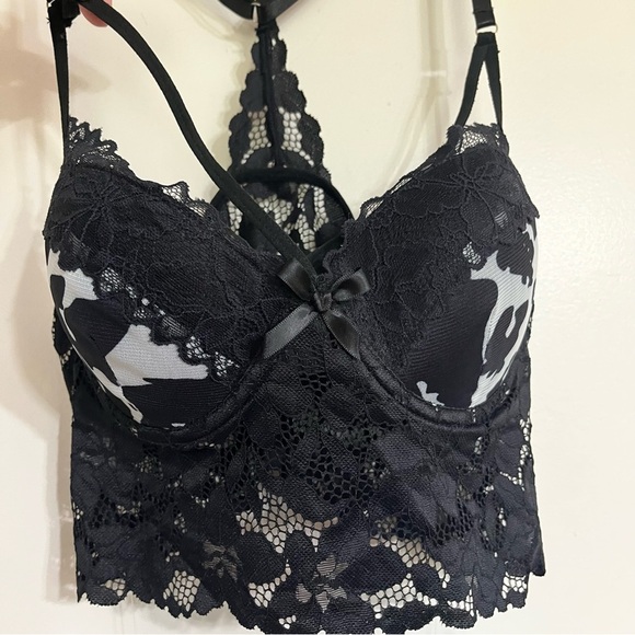 Women’s Lingerie Set Black & White Patterned Lace Top Sheer Bottoms Size Large - Picture 3 of 9